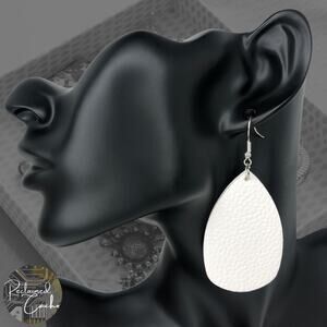 White Faux Leather Teardrop Earrings